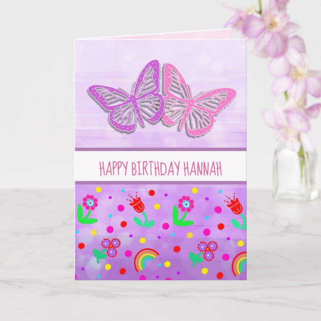 Carte Fille papillon personnalisée Joyeux anniversaire (Orchidée)