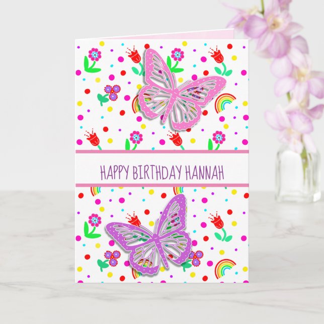 Carte Fille papillon personnalisée Joyeux anniversaire (Orchidée)