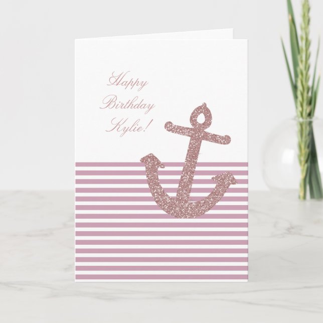Carte Fille Parties scintillant rose Ancre anniversaire (Devant)