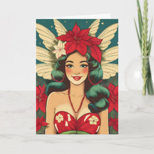 Carte Fille pin-up de Noël tropical rétro des années 50