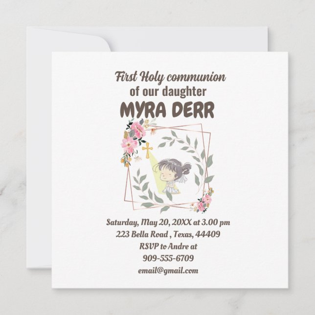 Carte Fille priant pour jésus traverser la première comm (Devant)