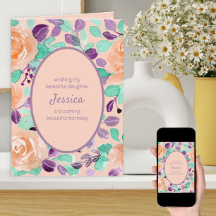 Carte Fille Purple Peach Personnalisé Floral Anniversair