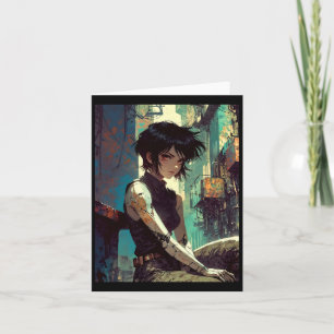 Carte Fille Rétro Anime Cyberpunk Guerrière de l'Avenir 