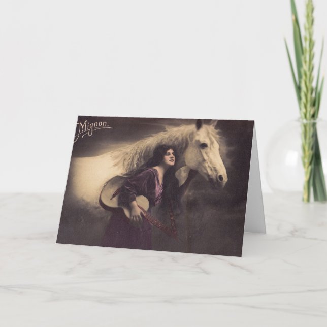 Carte Fille romantique avec le cheval et la guitare (Devant)