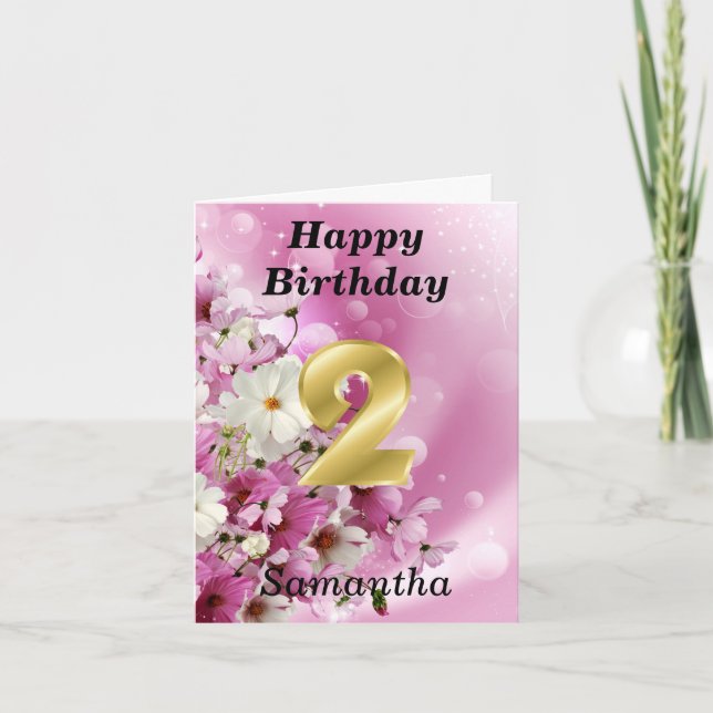 Carte Fille rose 2e anniversaire (Devant)