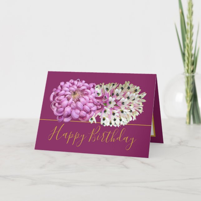 Carte Fille rose et orchidées blanches Bouquet floral An (Devant)