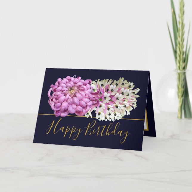 Carte Fille rose et orchidées blanches Bouquet floral An (Devant)