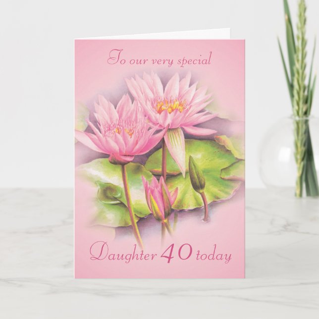 Carte Fille rose florale de nénuphar 40e anniversaire ca (Devant)