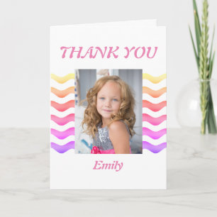 Carte Fille rose moderne Vagues Anniversaire Photo Merci