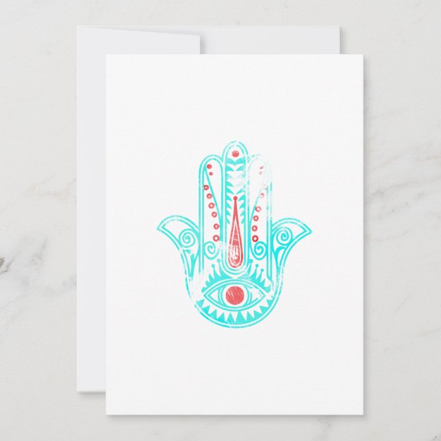 Carte Fille rouge turquoise aquarelle Hamsa Main de Fati (Devant)