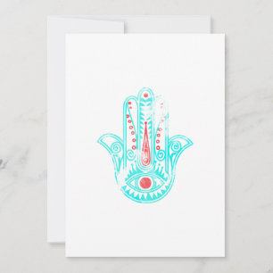 Carte Fille rouge turquoise aquarelle Hamsa Main de Fati