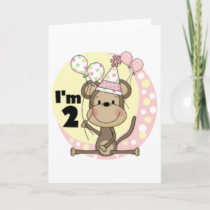 Carte Fille singe en Casquette de fête 2e anniversaire