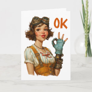 Carte Fille Steampunk geste OK confiant