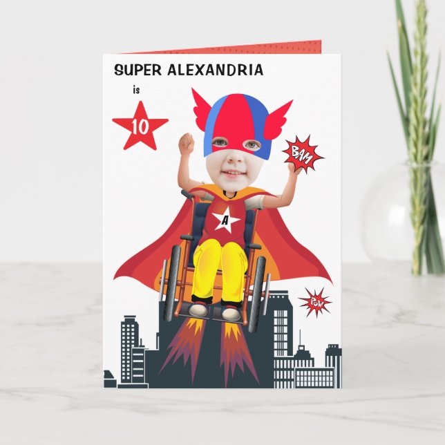 Carte Fille Superhero en fauteuil roulant 💥 Héros volan (Devant)