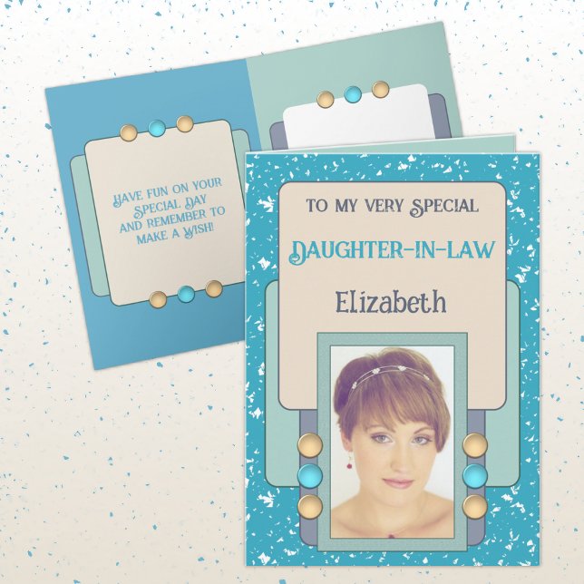 Carte Fille très spéciale en droit nom photo turquoise (Créateur téléchargé)
