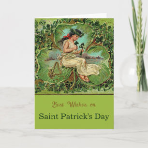 Carte Fille Vintage de la Saint Patrick avec Shamrock