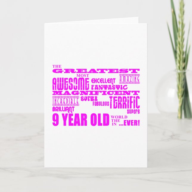 Carte Filles 9e anniversaire : rose plus grand 9 ans (Devant)