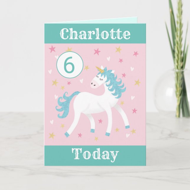 Carte Filles âgées de 6 ans unicorne anniversaire (Devant)