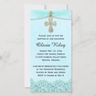 Carte Filles Bleues Lumière Baptême Christening Invitati
