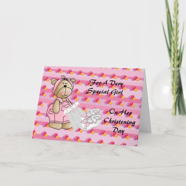 Carte Filles Christening Bear (Devant)