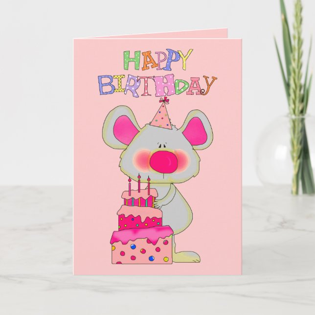 Carte Filles des enfants Joyeux gâteau de souris d (Devant)