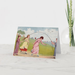 Carte filles du 19ème siècle jouant à la corde de saut