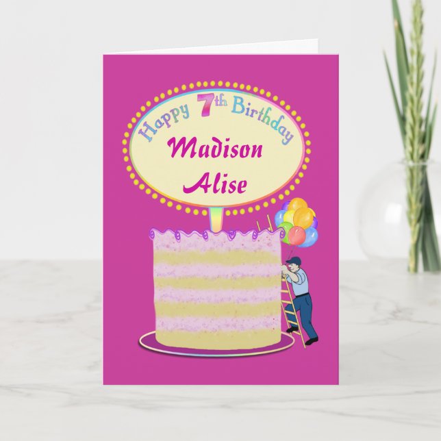 Carte Filles mignonnes 7e anniversaire - Personnalisez-l (Devant)