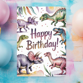 Carte Filles mignonnes Dinosaure personnalisé Anniversai