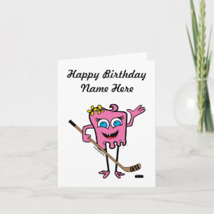 Carte Filles personnalisées Monster de hockey rose Anniv
