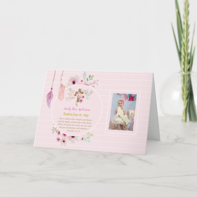 Carte Filles PHOTO Baptême Christening Proverbe Cadeau 3 (Devant)