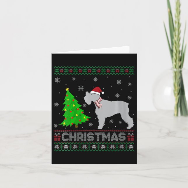 Carte Filles Schnauzer Chien Xmas Arbre Éclairage Laide  (Devant)