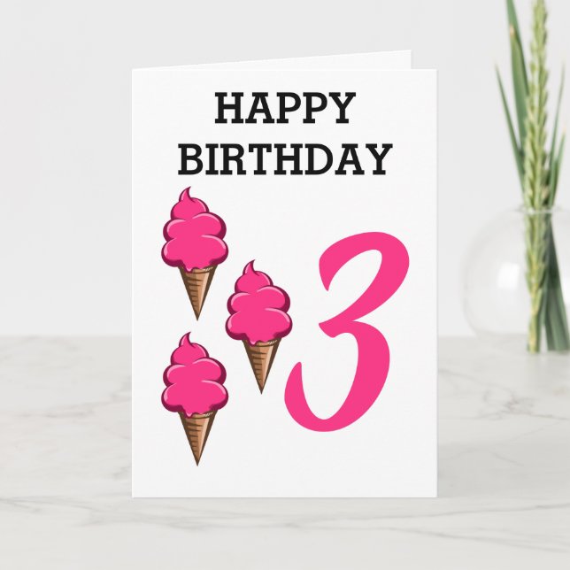 Carte Filles Troisième Fête De La Crème De Glace Rose (Devant)