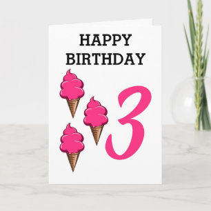 Carte Filles Troisième Fête De La Crème De Glace Rose