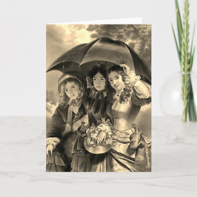 Carte Filles victoriennes parapluie jour de pluie femme  (Devant)
