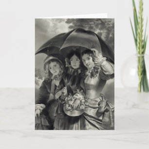 Carte Filles victoriennes parapluie jour de pluie printe
