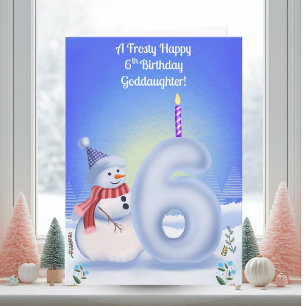 Carte Filleule 6ème anniversaire Bonhomme de neige ennei