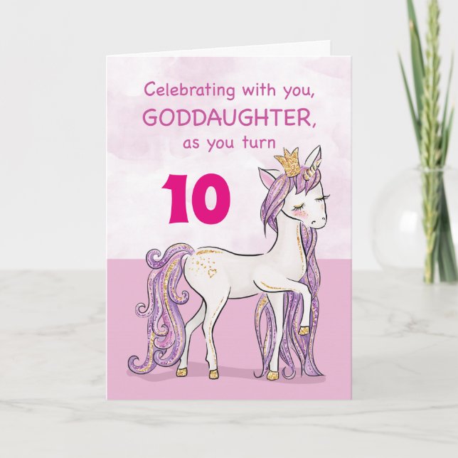 Carte Filleule Anniversaire Âge Personnalisé Cheval Rose (Devant)