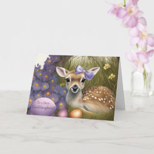 Carte Filleule Joyeuses Pâques Faon Mignon avec Œufs
