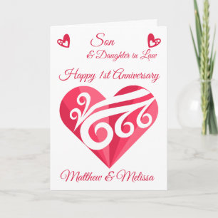 Carte Fils 1er anniversaire Mariage Coeur rose