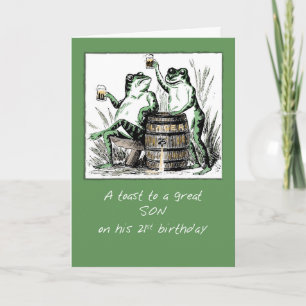 Carte Fils 21ème Anniversaire Grenouilles Toasting with 