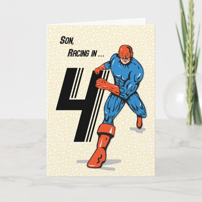 Carte Fils 4e anniversaire Superhero (Devant)