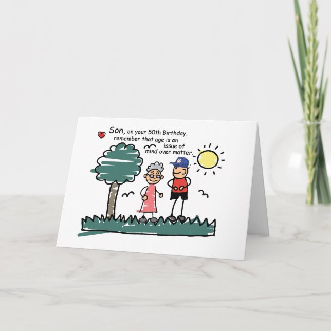 Carte Fils 50e Anniversaire Chiffres de bâton humoristiq (Devant)