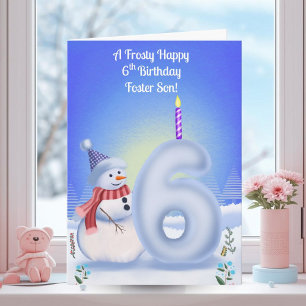 Carte Fils adoptif 6e anniversaire Bonhomme de neige enn