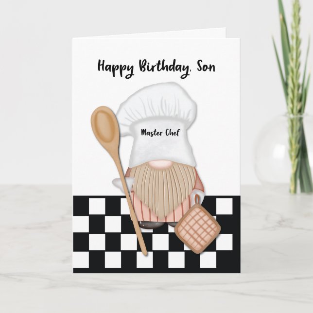 Carte Fils Anniversaire Whimsical Gnome Chef Cuisine (Devant)