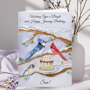Carte Fils d'anniversaire de janvier Oiseaux de jardin