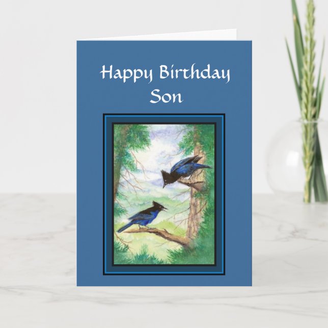 Carte Fils d'anniversaire - Stellar Jay Bird, Nature, Fa (Devant)