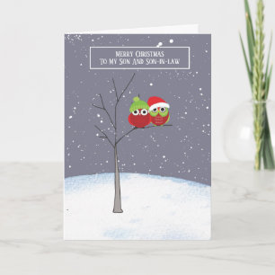Carte Fils et beau-fils Cute Owl Couple Noël