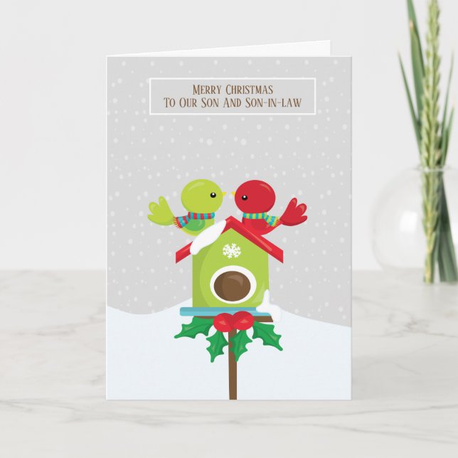 Carte Fils et beau-fils Noël mignon couple d'oiseaux (Devant)