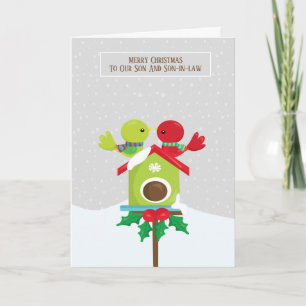 Carte Fils et beau-fils Noël mignon couple d'oiseaux