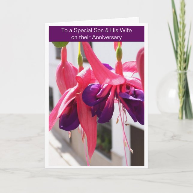 Carte Fils Et Femme Fuchsias Anniversaire Personnalisé (Devant)